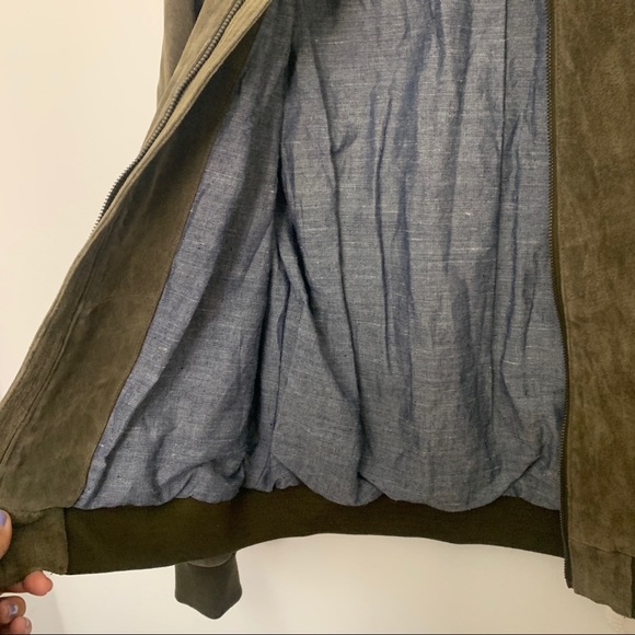 Cole Haan varsity soft olive green suede zip bomber jacket Size Medium - Picture 7 of 9